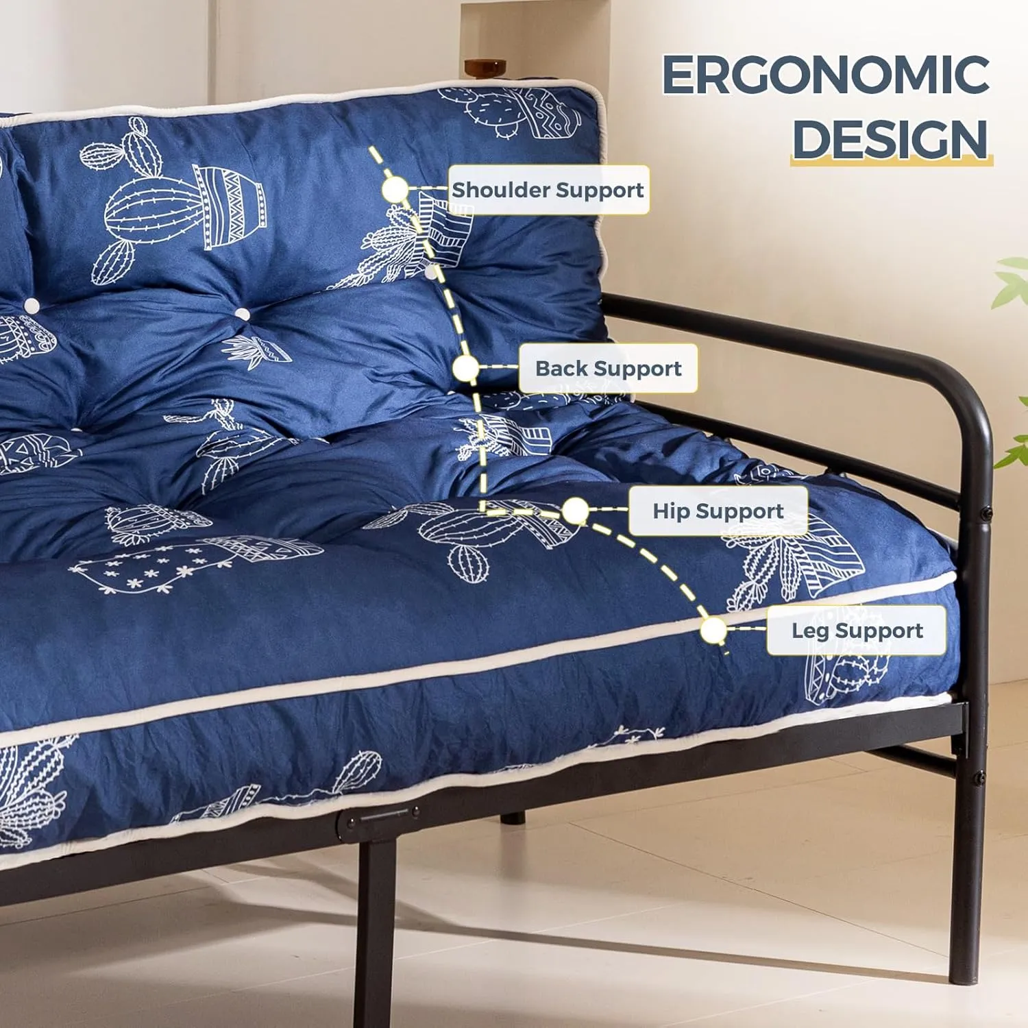 MAXYOYO 6 Inch Futon Mattress Full Size, Thickened Futons Sofa Couch Bed, 6 Inch Thick Floor Mattress, Shredded Foam Filling, Medium Firm(Frame Not Included)