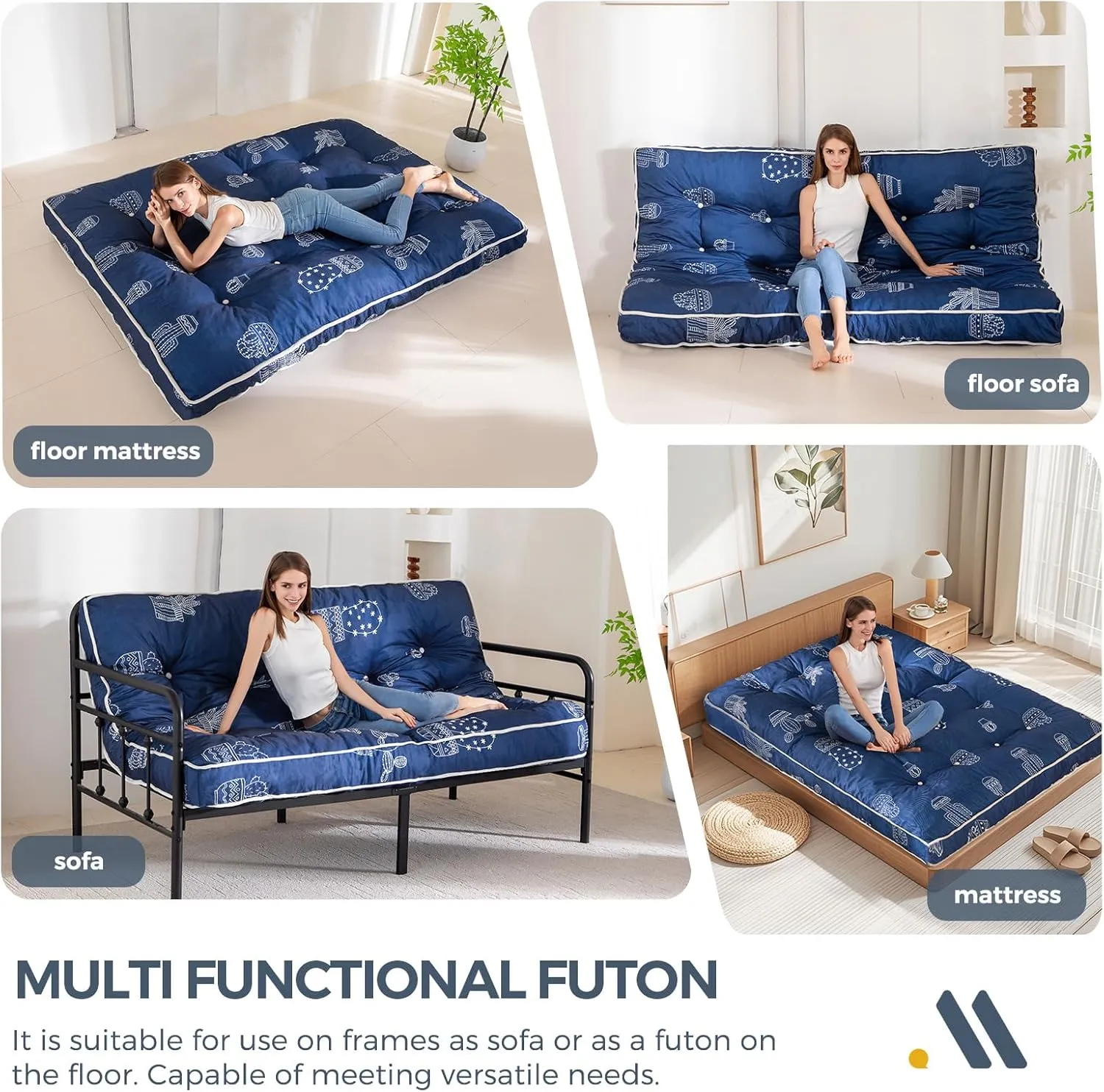 MAXYOYO 6 Inch Futon Mattress Full Size, Thickened Futons Sofa Couch Bed, 6 Inch Thick Floor Mattress, Shredded Foam Filling, Medium Firm(Frame Not Included)