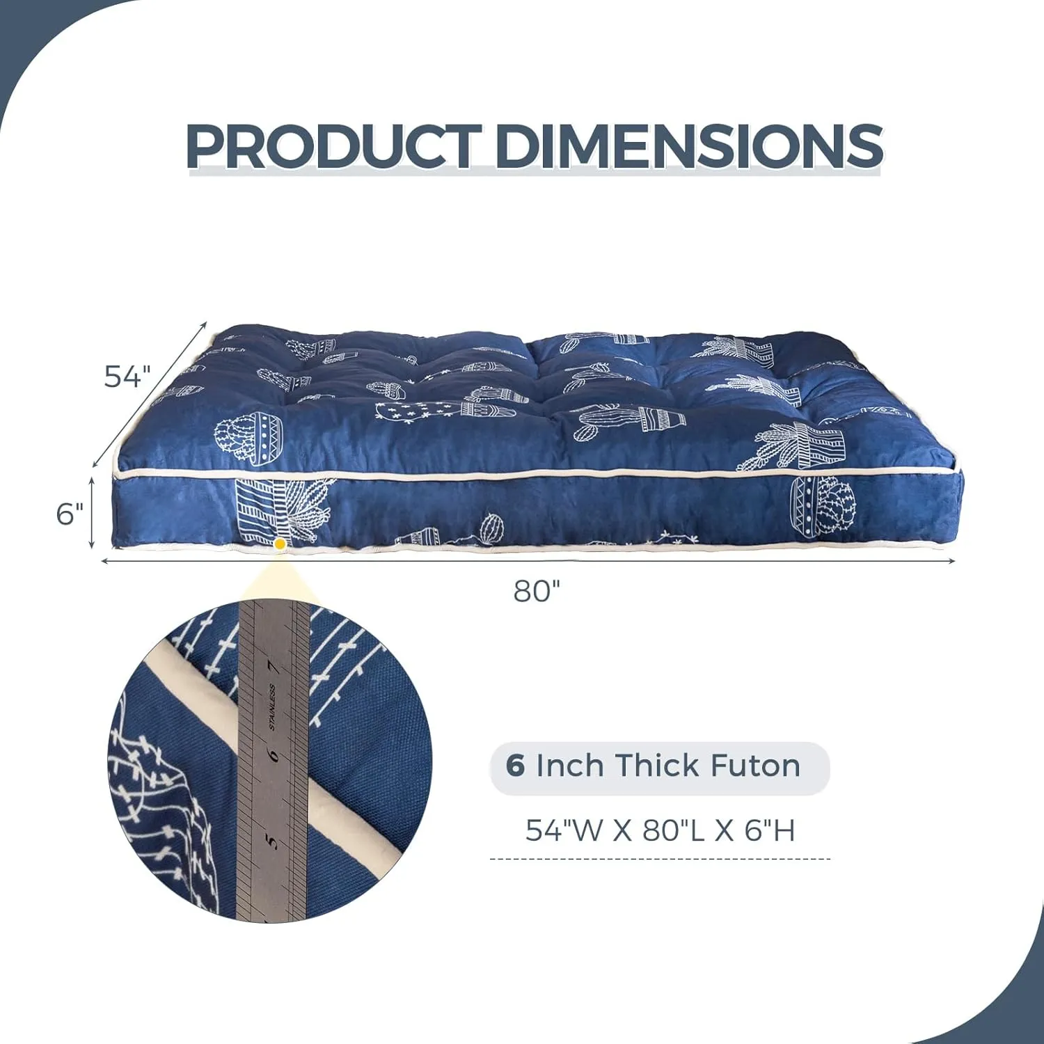 MAXYOYO 6 Inch Futon Mattress Full Size, Thickened Futons Sofa Couch Bed, 6 Inch Thick Floor Mattress, Shredded Foam Filling, Medium Firm(Frame Not Included)