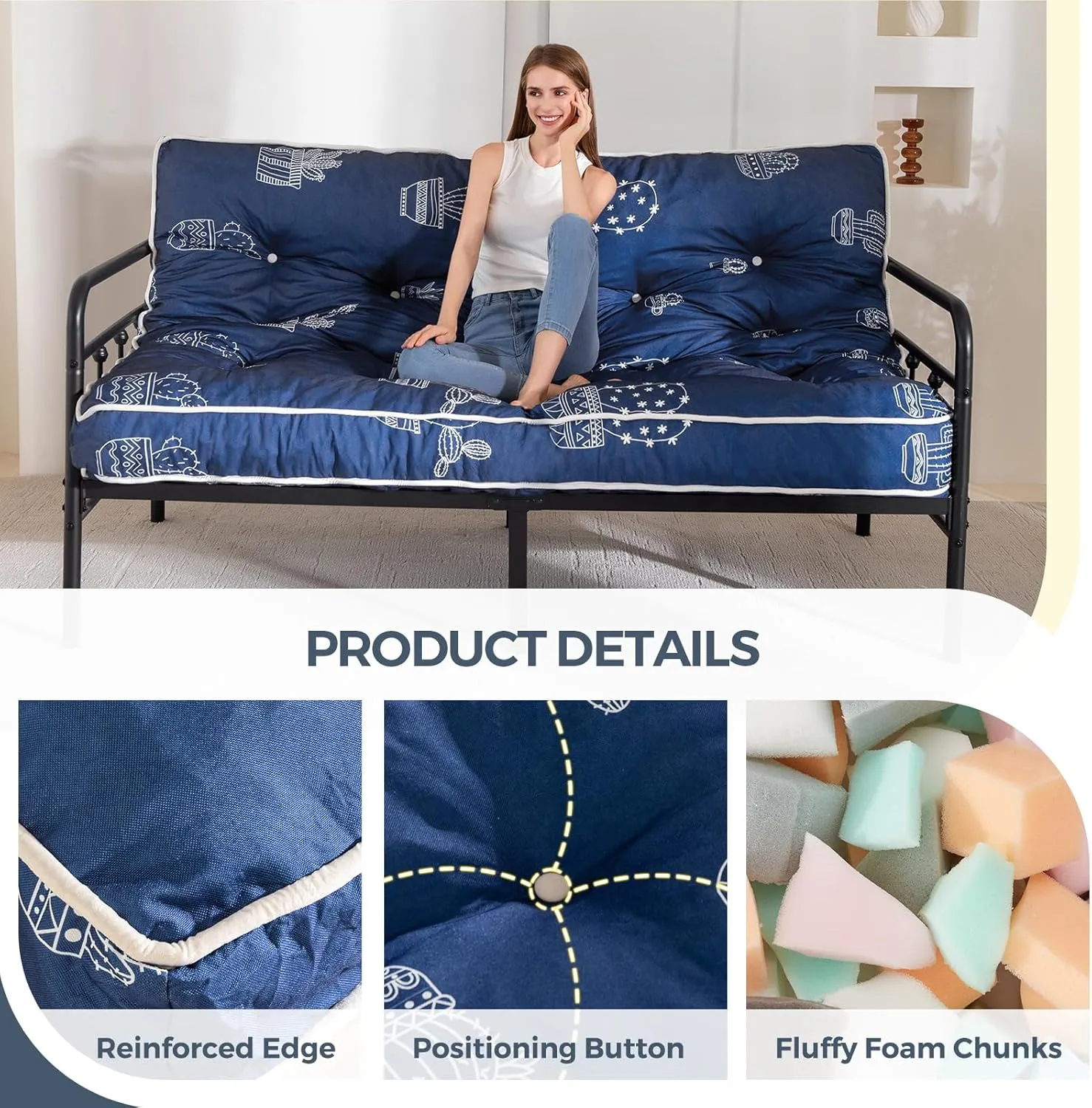 MAXYOYO 6 Inch Futon Mattress Full Size, Thickened Futons Sofa Couch Bed, 6 Inch Thick Floor Mattress, Shredded Foam Filling, Medium Firm(Frame Not Included)