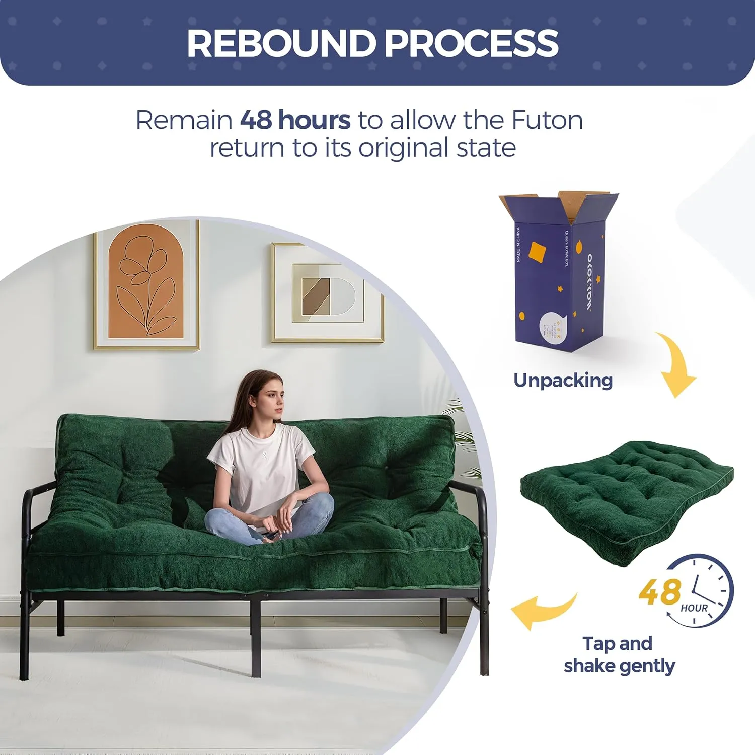 MAXYOYO 6" Futon Mattress Full Size, Thick Boucle Futons Sofa Couch Bed Sleeper Sofa Bed Floor Mattress for Adults, Shredded Foam Filling (Frame Not Included), Green