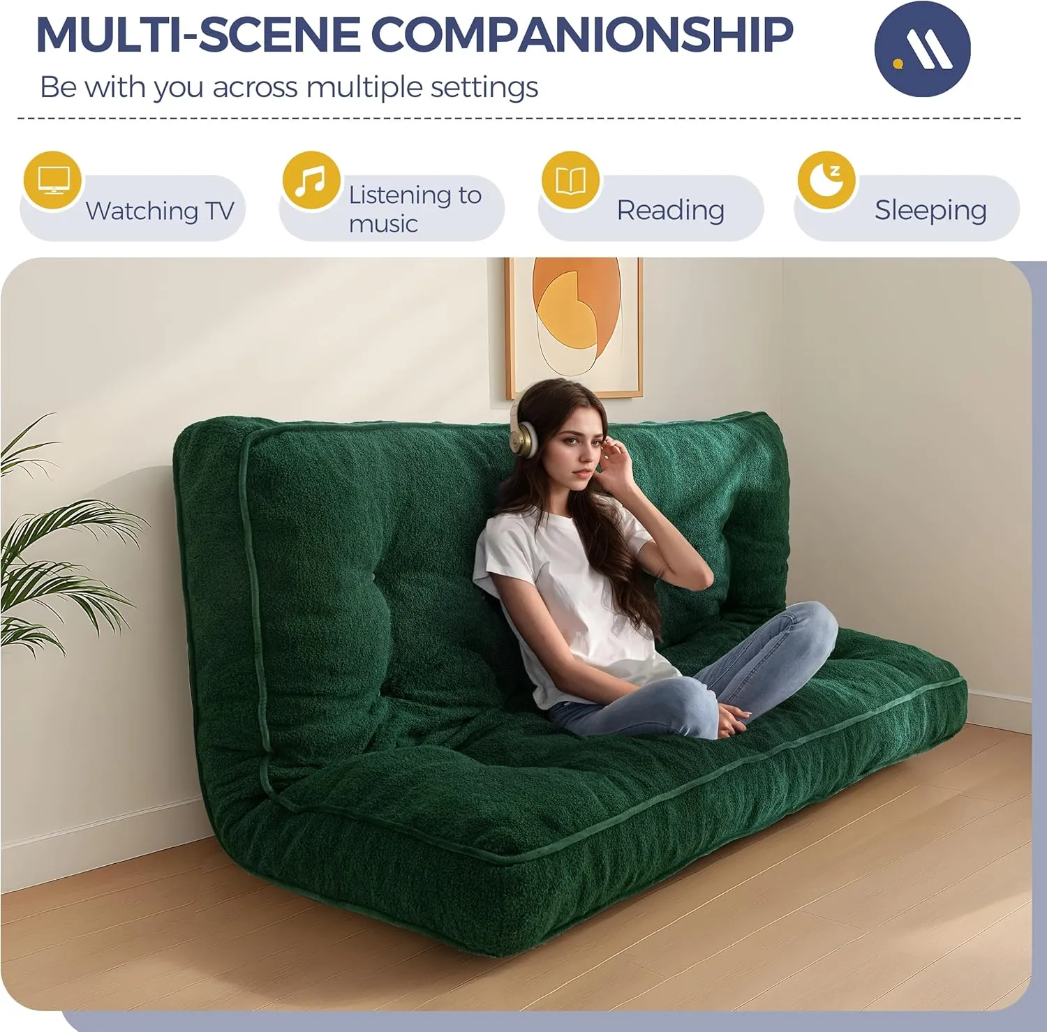 MAXYOYO 6" Futon Mattress Full Size, Thick Boucle Futons Sofa Couch Bed Sleeper Sofa Bed Floor Mattress for Adults, Shredded Foam Filling (Frame Not Included), Green