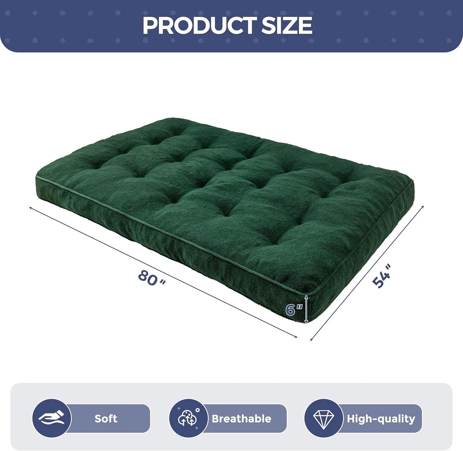 MAXYOYO 6" Futon Mattress Full Size, Thick Boucle Futons Sofa Couch Bed Sleeper Sofa Bed Floor Mattress for Adults, Shredded Foam Filling (Frame Not Included), Green