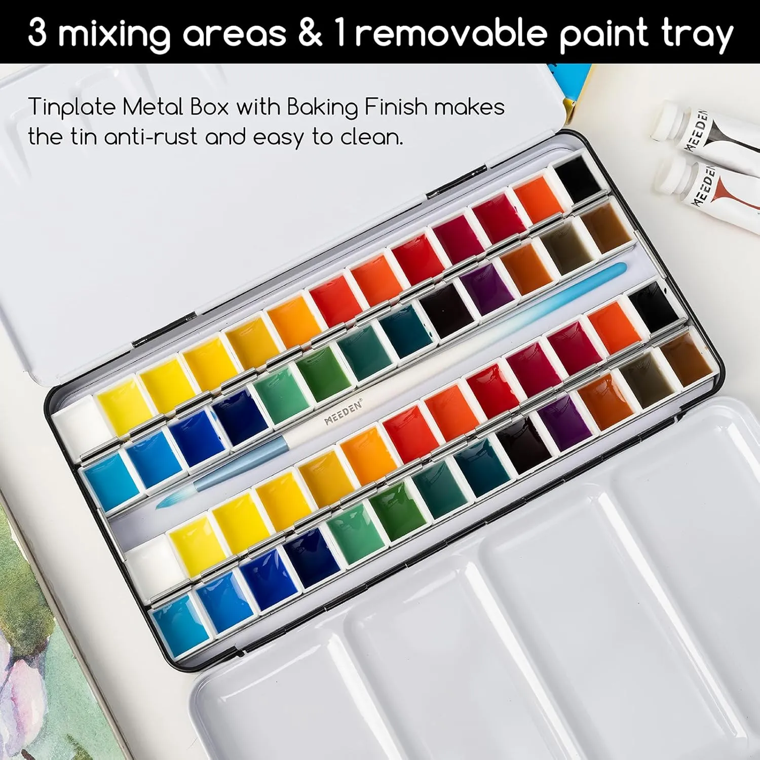 MEEDEN Empty Watercolor Paint Palette: Travel Water Color Palette Tin with 48 Half Pans - Portable Metal Palette Tin Box (Galaxy)