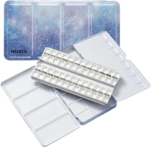 MEEDEN Empty Watercolor Paint Palette: Travel Water Color Palette Tin with 48 Half Pans - Portable Metal Palette Tin Box (Galaxy)
