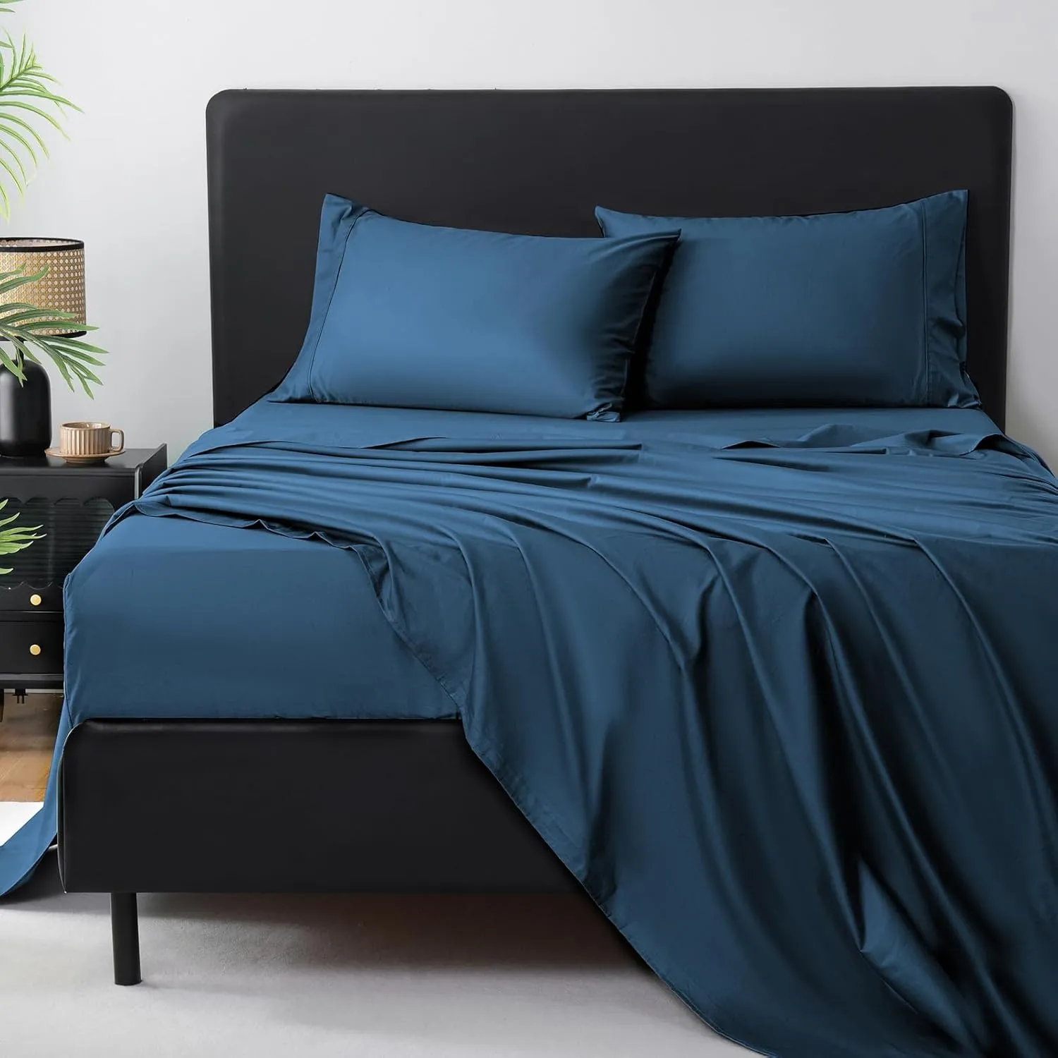 MEISHANG Extra Deep Pocket Queen Sheets Cotton - 1000 Thread Count Sheets Queen - Fits 18"-24" in Deep Mattress,100% Egyptian Cotton,Sateen Weave, Soft & Breathable - 4 Piece (Queen, Navy)