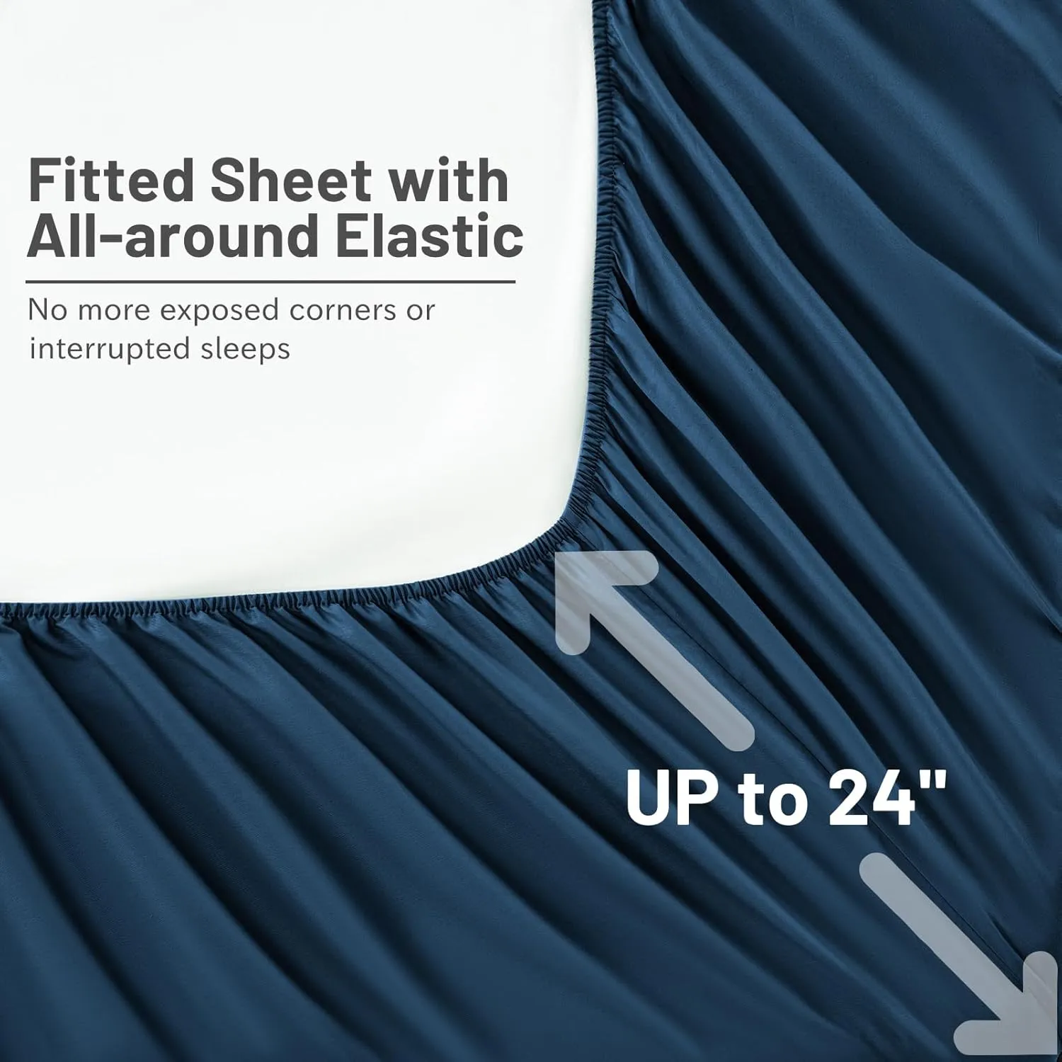 MEISHANG Extra Deep Pocket Queen Sheets Cotton - 1000 Thread Count Sheets Queen - Fits 18"-24" in Deep Mattress,100% Egyptian Cotton,Sateen Weave, Soft & Breathable - 4 Piece (Queen, Navy)