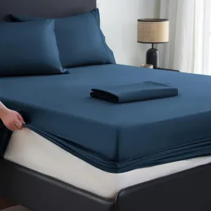 MEISHANG Extra Deep Pocket Queen Sheets Cotton - 1000 Thread Count Sheets Queen - Fits 18"-24" in Deep Mattress,100% Egyptian Cotton,Sateen Weave, Soft & Breathable - 4 Piece (Queen, Navy)