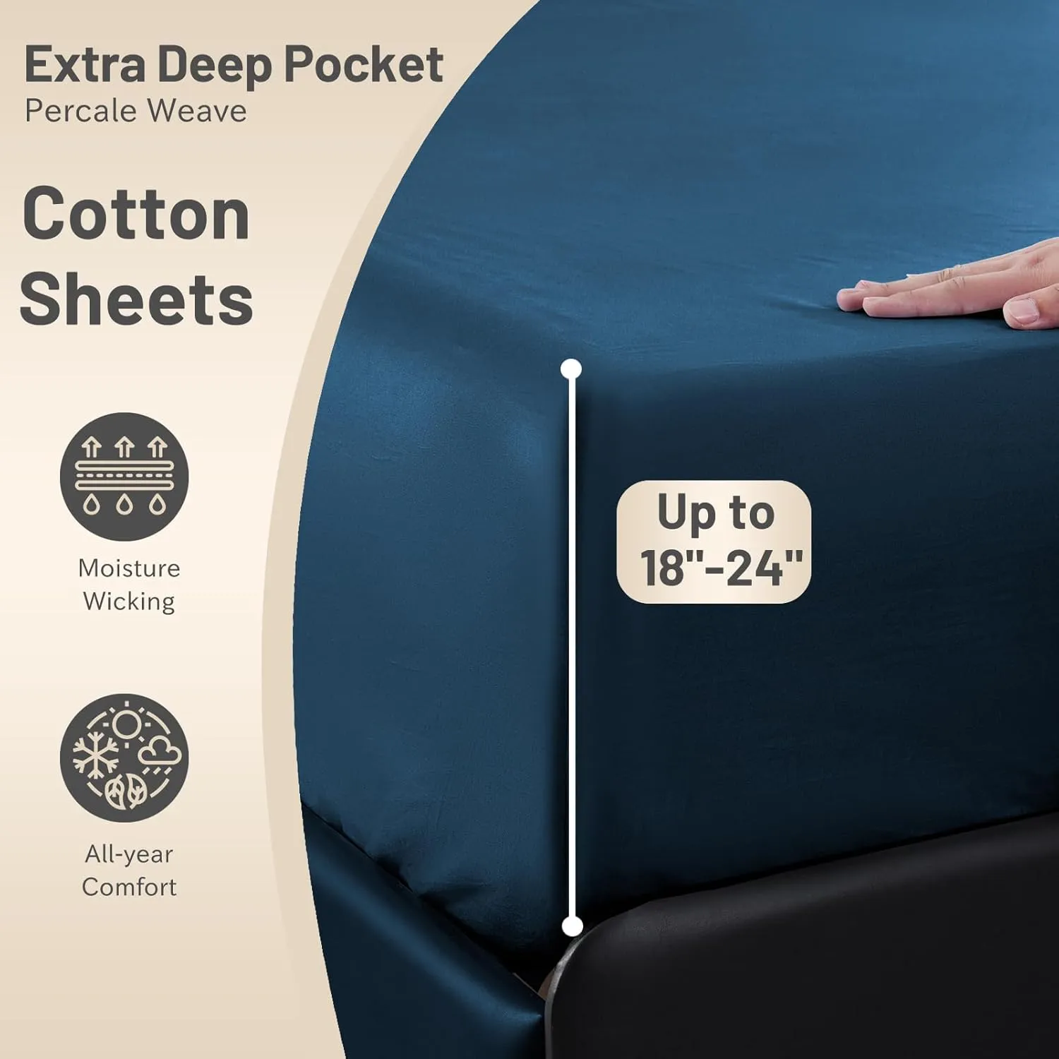 MEISHANG Extra Deep Pocket Queen Sheets Cotton - 1000 Thread Count Sheets Queen - Fits 18"-24" in Deep Mattress,100% Egyptian Cotton,Sateen Weave, Soft & Breathable - 4 Piece (Queen, Navy)