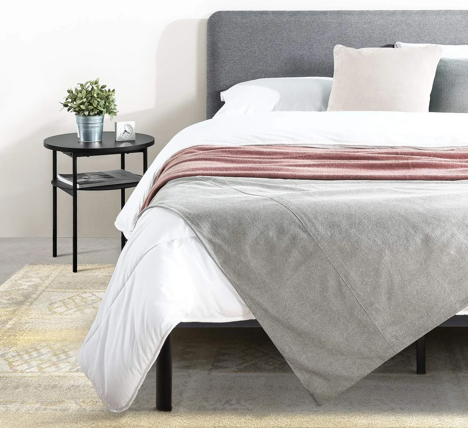 Mellow KERT - Metal Platform Bed with Fabric Headboard, Easy Assembly, Rounded Legs and Corners, King, Classic Grey (ML-FM-KE-DGK)