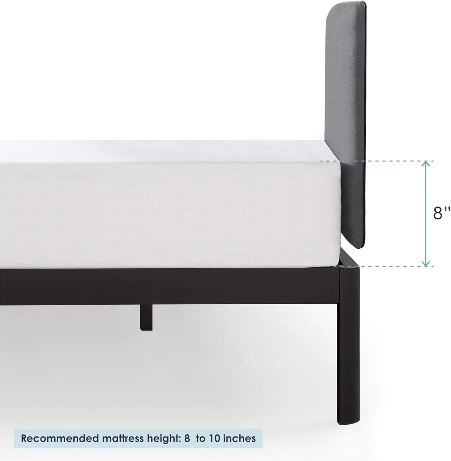 Mellow KERT - Metal Platform Bed with Fabric Headboard, Easy Assembly, Rounded Legs and Corners, King, Classic Grey (ML-FM-KE-DGK)