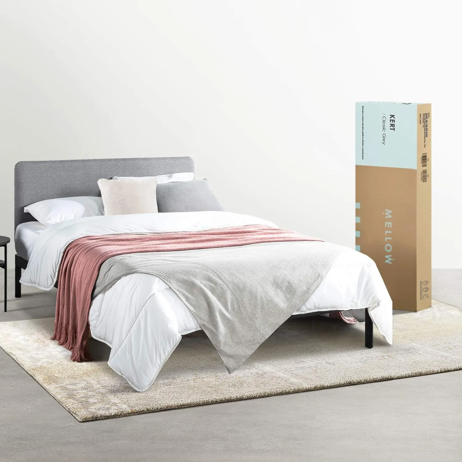 Mellow KERT - Metal Platform Bed with Fabric Headboard, Easy Assembly, Rounded Legs and Corners, King, Classic Grey (ML-FM-KE-DGK)