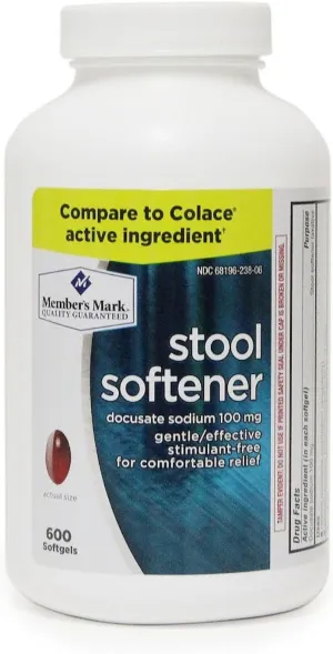 Member's Mark Stool Softener Docusate Sodium 100mg (1 bottle (600 softgels))
