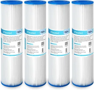 Membrane Solutions 5 Micron Pleated Polyester Sediment Water Filter 10"x2.5" Replacement Cartridge Universal Whole House Pre-Filter Compatible with W50PE, WFPFC3002, SPC-25-1050, FM-50-975 - 4 Pack