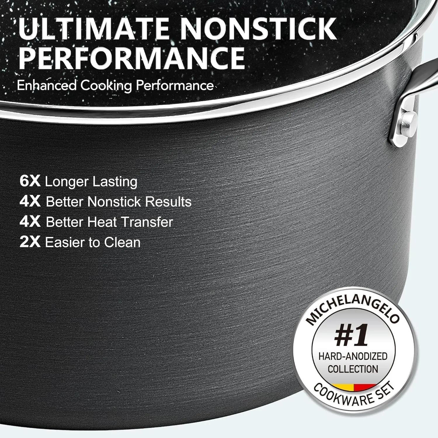 MICHELANGELO 3 Quart Saucepan with Lid, Hard Anodized Nonstick Sauce Pan with Strainer Lid & Pour Spouts for Easy Pour, Granite Derived Coating Sauce Pan for Cooking, Small Pot - 3 Qt Saucepan