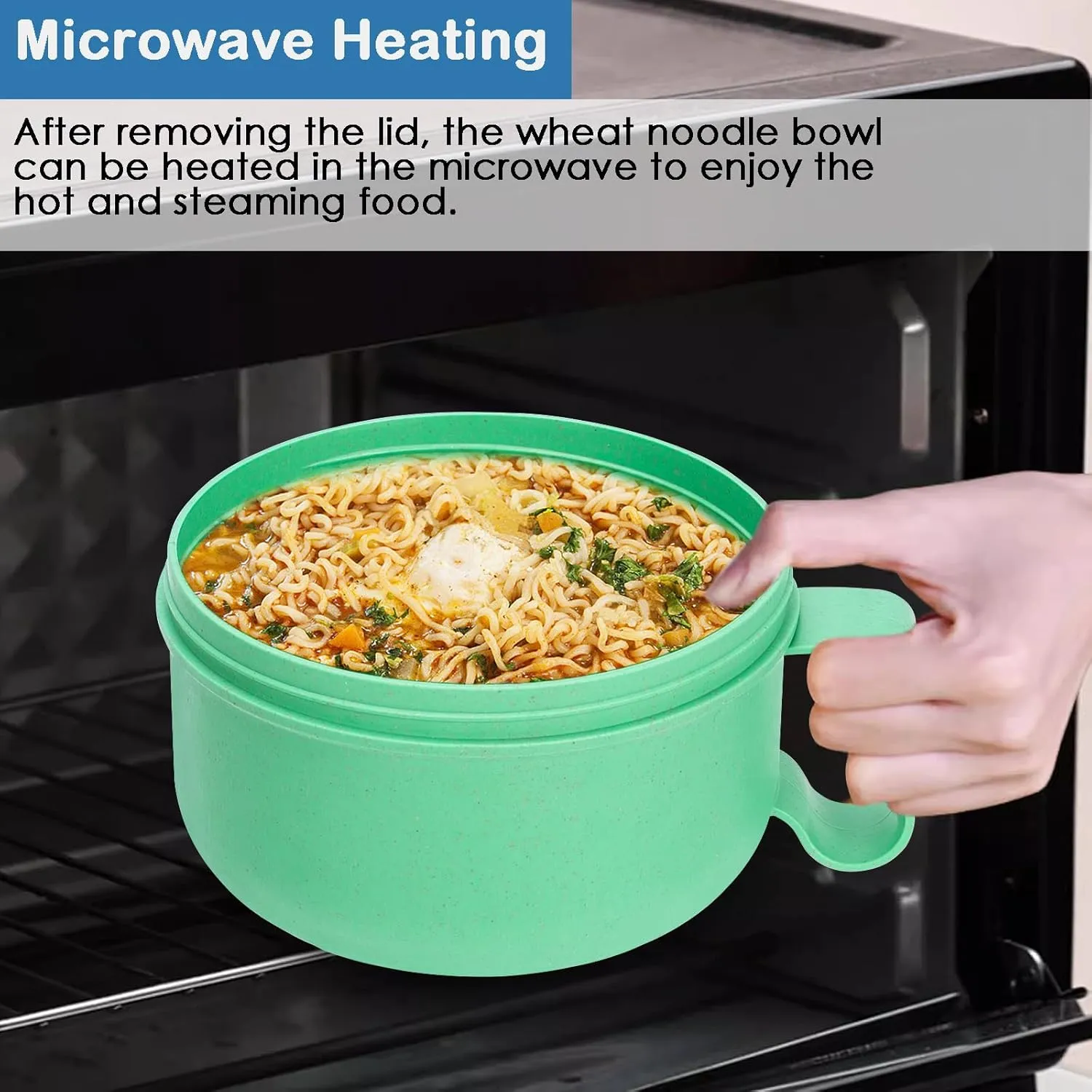 Microwave Ramen Bowl with Lid and Handle for Dorm Essentials,Microwave Soup Mugs Set of 2 for Soup and Instant Noodles,Oatmeal, Gumbo, Salad, BPA Free(Black Green)