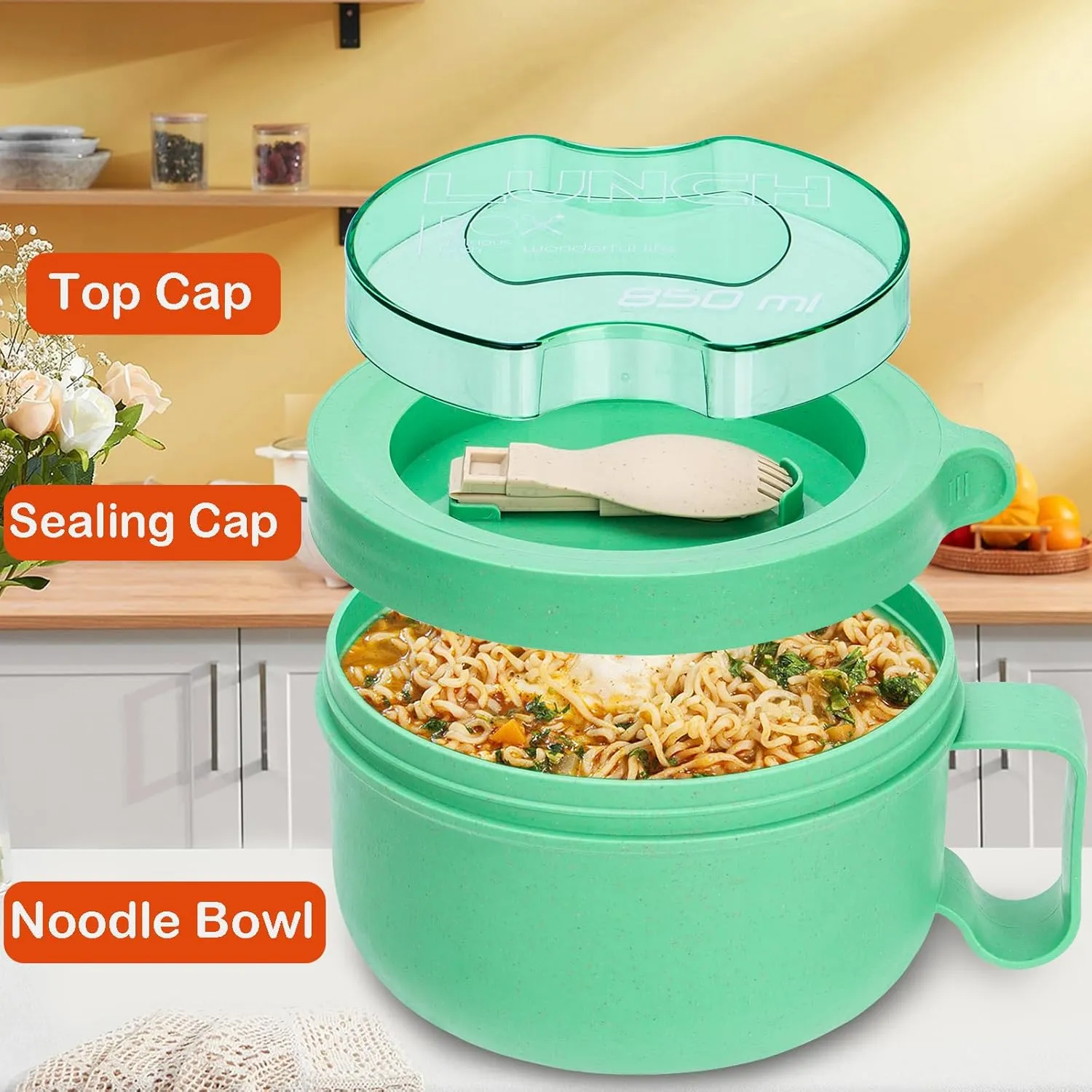 Microwave Ramen Bowl with Lid and Handle for Dorm Essentials,Microwave Soup Mugs Set of 2 for Soup and Instant Noodles,Oatmeal, Gumbo, Salad, BPA Free(Black Green)