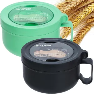 Microwave Ramen Bowl with Lid and Handle for Dorm Essentials,Microwave Soup Mugs Set of 2 for Soup and Instant Noodles,Oatmeal, Gumbo, Salad, BPA Free(Black Green)