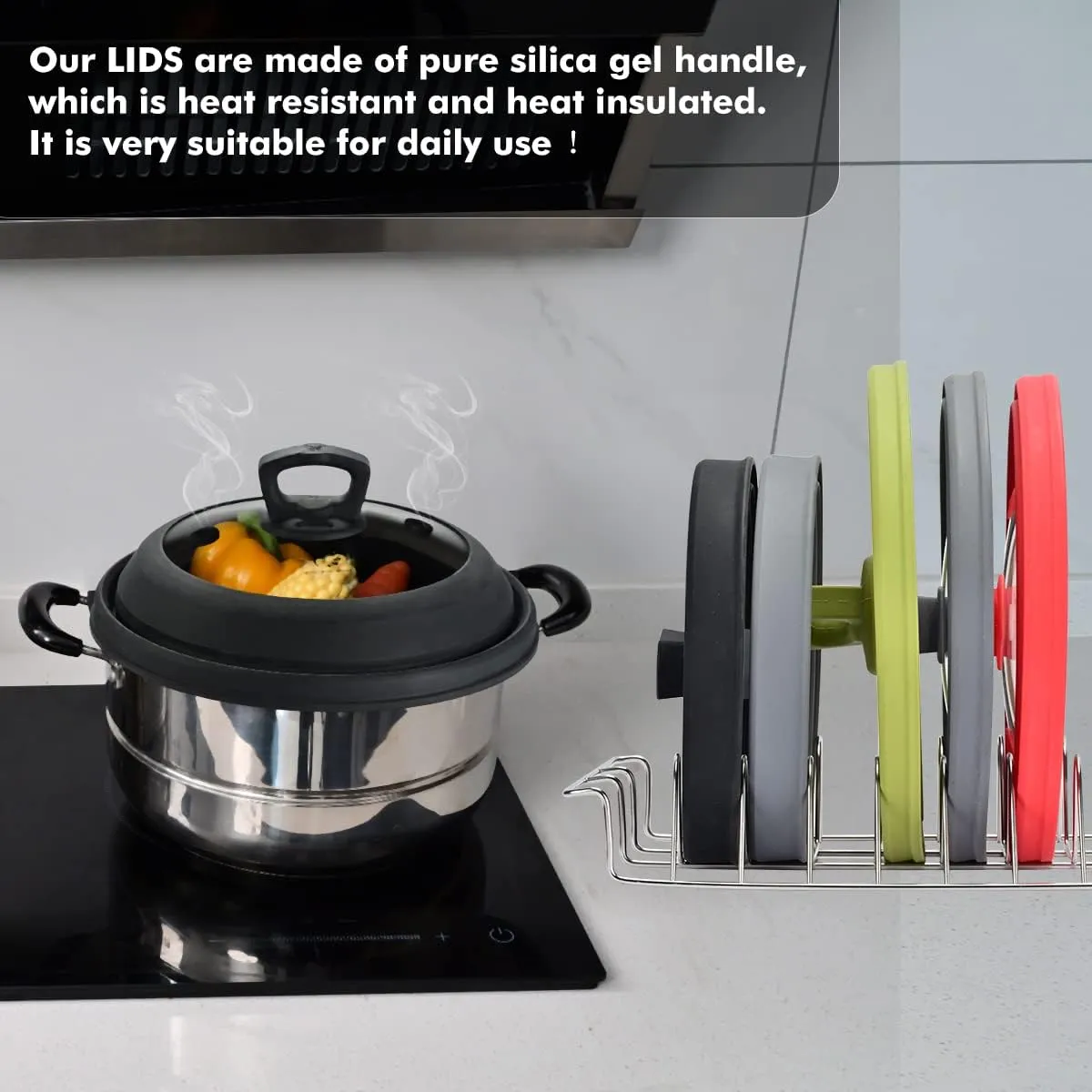 Microwave Splatter Guard - Vented Glass Cover With Collapsible Silicone for Food as Pot Lid 10.8 inch for 6 7 8 9 10 inch Plate Bowl