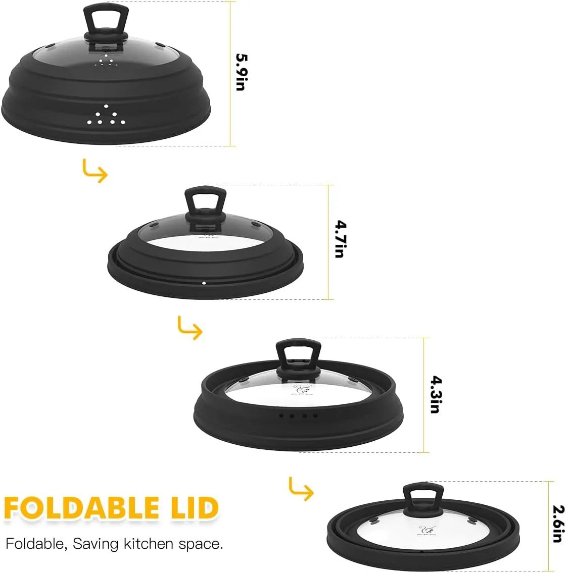 Microwave Splatter Guard - Vented Glass Cover With Collapsible Silicone for Food as Pot Lid 10.8 inch for 6 7 8 9 10 inch Plate Bowl