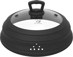 Microwave Splatter Guard - Vented Glass Cover With Collapsible Silicone for Food as Pot Lid 10.8 inch for 6 7 8 9 10 inch Plate Bowl