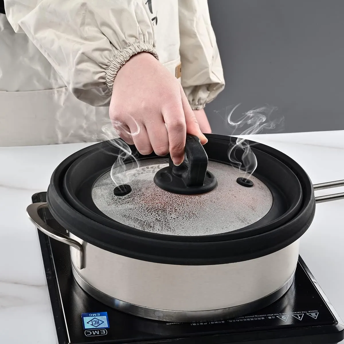 Microwave Splatter Guard - Vented Glass Cover With Collapsible Silicone for Food as Pot Lid 10.8 inch for 6 7 8 9 10 inch Plate Bowl
