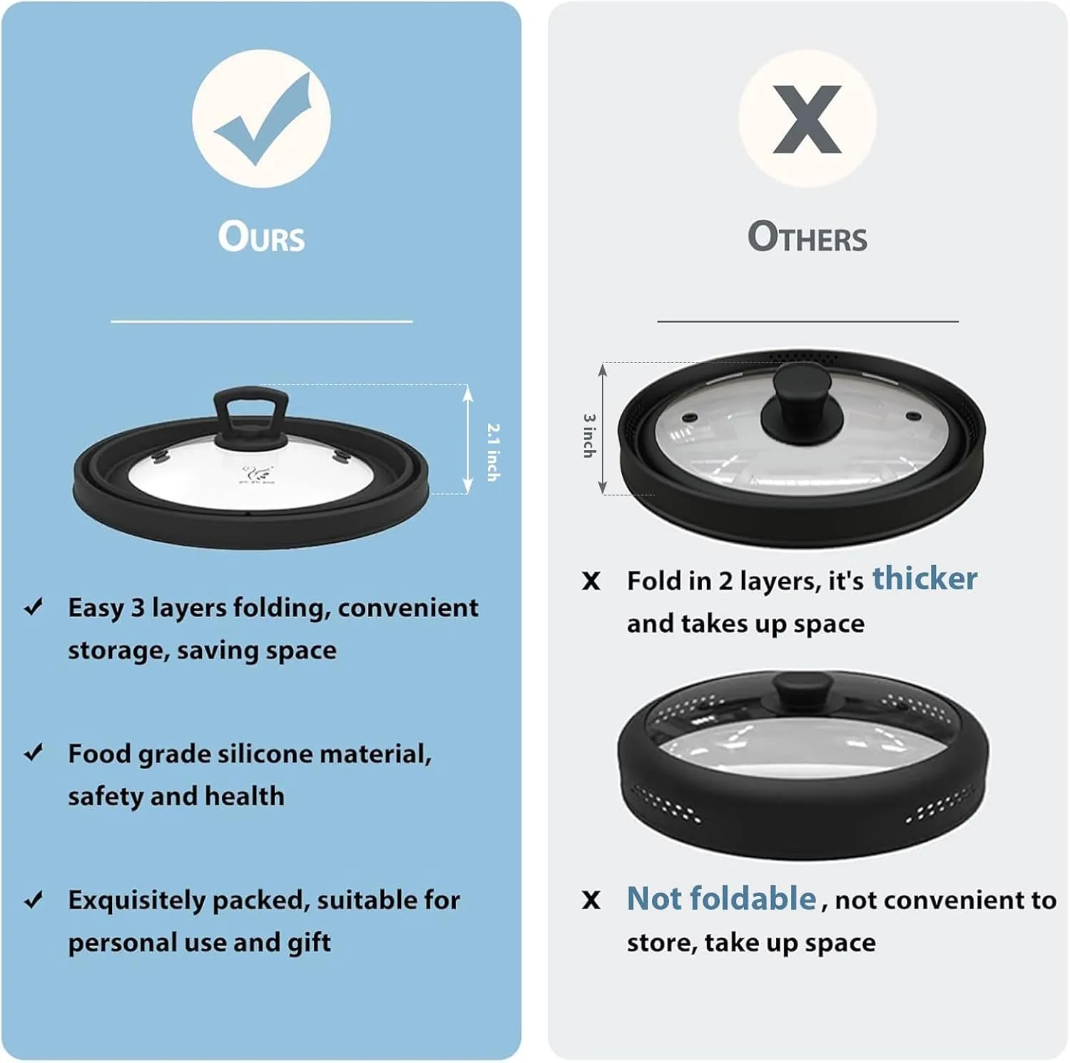 Microwave Splatter Guard - Vented Glass Cover With Collapsible Silicone for Food as Pot Lid 10.8 inch for 6 7 8 9 10 inch Plate Bowl