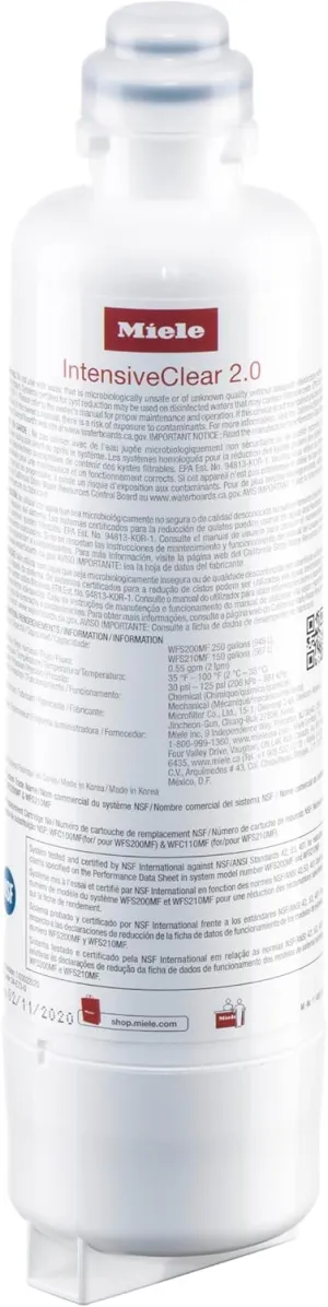 Miele Original KWF 2000 IntensiveClear 2.0 Water Filter with Active Charcoal for Miele MasterCool Refrigerators, Flavor-Free Ice and Improved Water Quality – 11480330