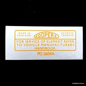 MINI COOPER & 'S' AIR FILTER TRANSFER- YELLOW