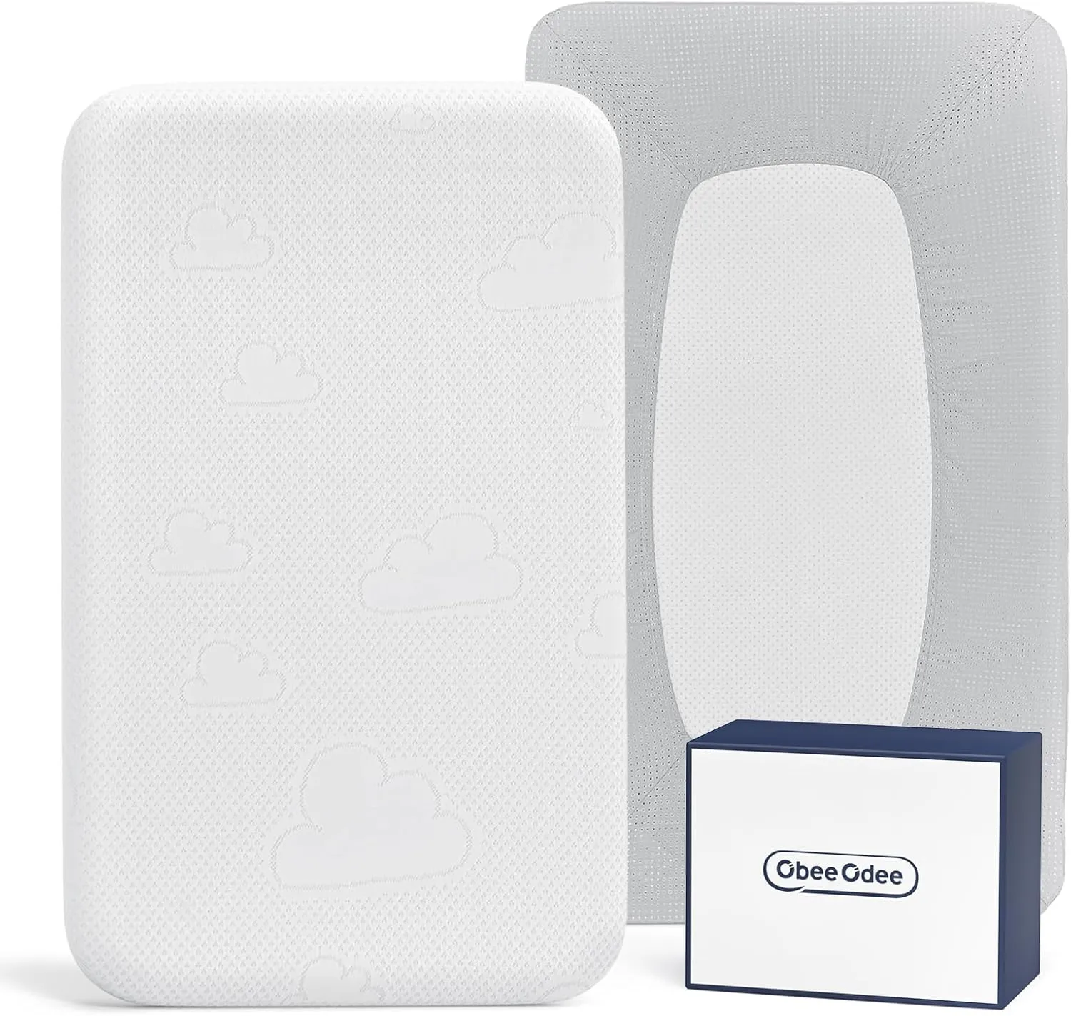 Mini Crib Mattress, 33x20x1.5 Breathable Crib Mattress Protector, Gel Memory Foam Toddler Mattress, Portable Crib Mattress Cover with Sheet for Mini Cribs & Baby Bassinet (Grey)