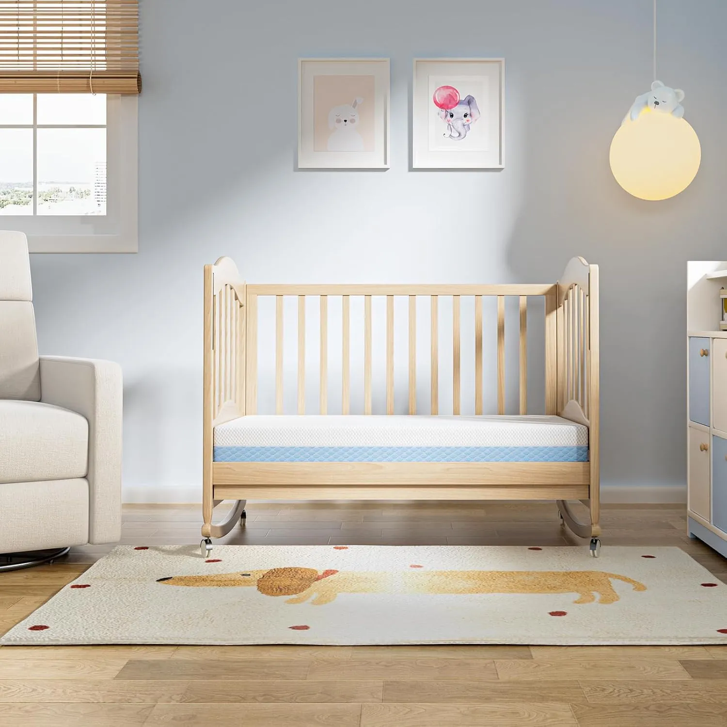Mini Crib Mattress, 38x24X4 Inch Dual Sided Comfort Gel Memory Foam, Breathable Premium Baby Mattress for Mini and Portable Cribs w/Removable Outer Cover - White&Blue