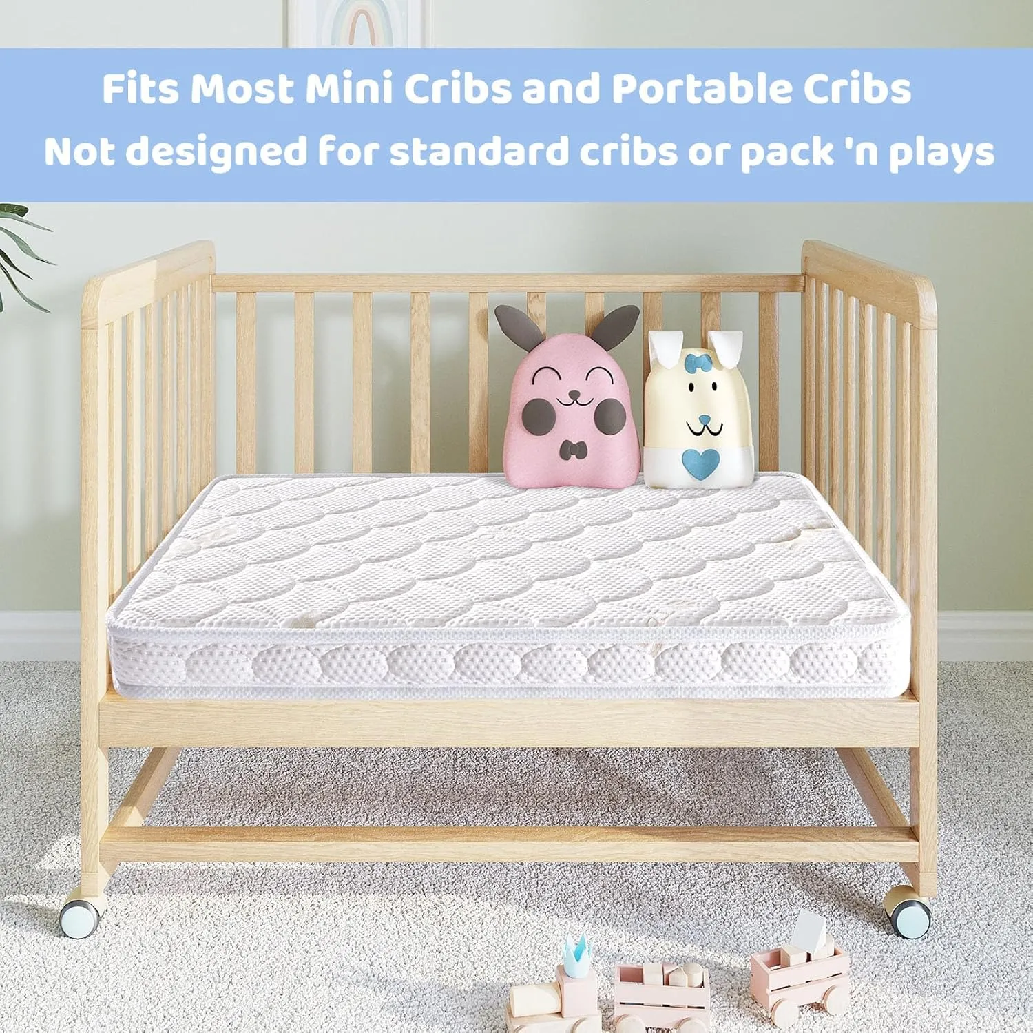 Mini Crib Mattress - 38x24x4 Inch- Dual Sided with Firm Support and Comfort Foam- Breathable, Quiet and Odorless, Fits Most Mini Cribs (Does Not Fit Playard or Standard Crib)
