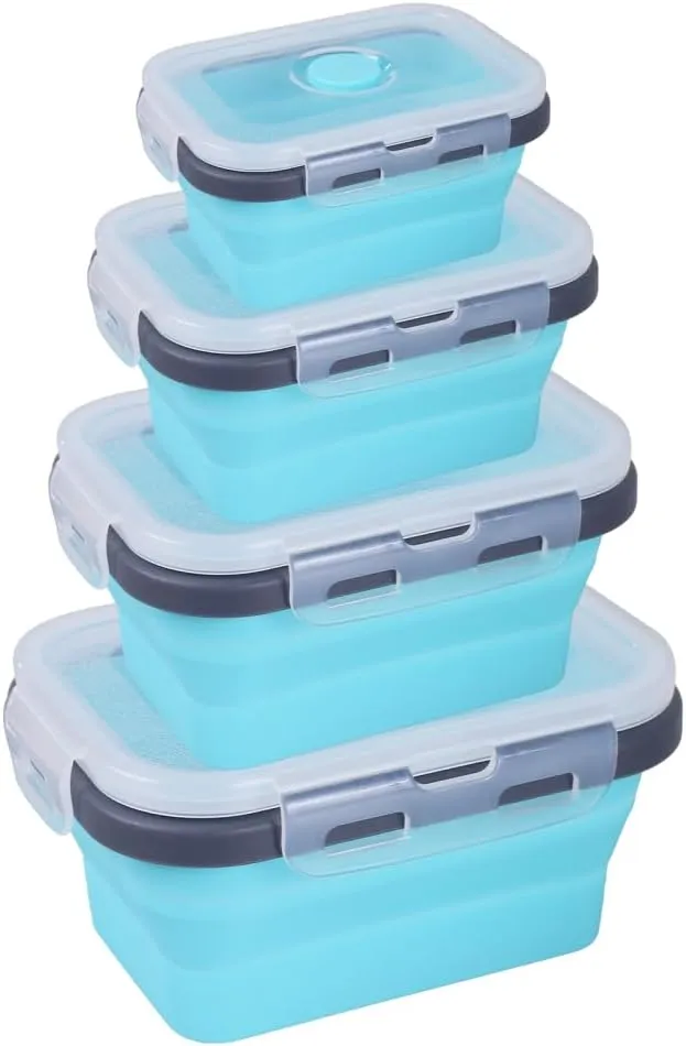MiOYOOW Collapsible Camping Bowls with Lids, 4PCS Silicone Food Storage Containers, Heat Resistant Foldable Lunch Boxes for Camping Hiking Picnic BBQ Outdoor Cooking