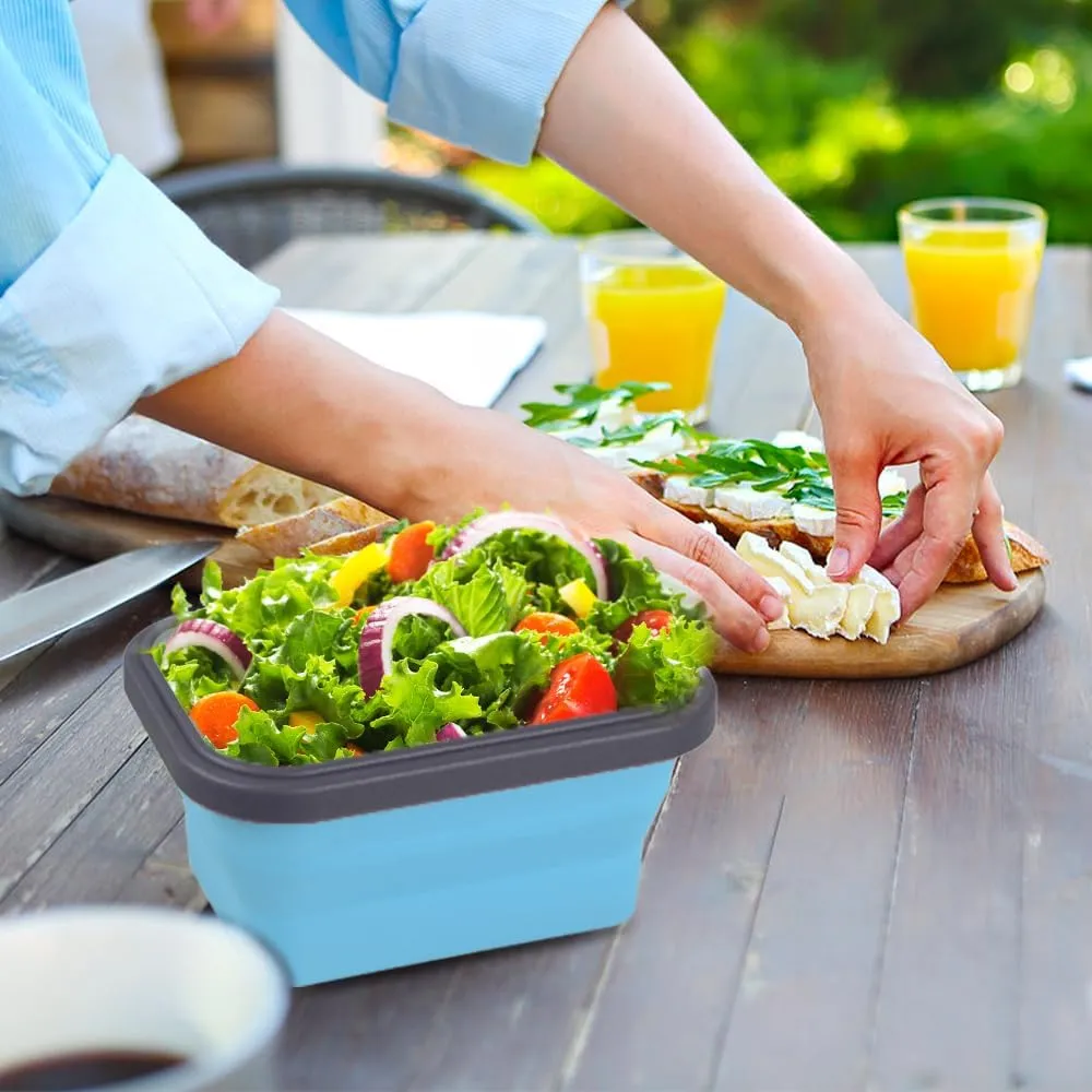 MiOYOOW Collapsible Camping Bowls with Lids, 4PCS Silicone Food Storage Containers, Heat Resistant Foldable Lunch Boxes for Camping Hiking Picnic BBQ Outdoor Cooking