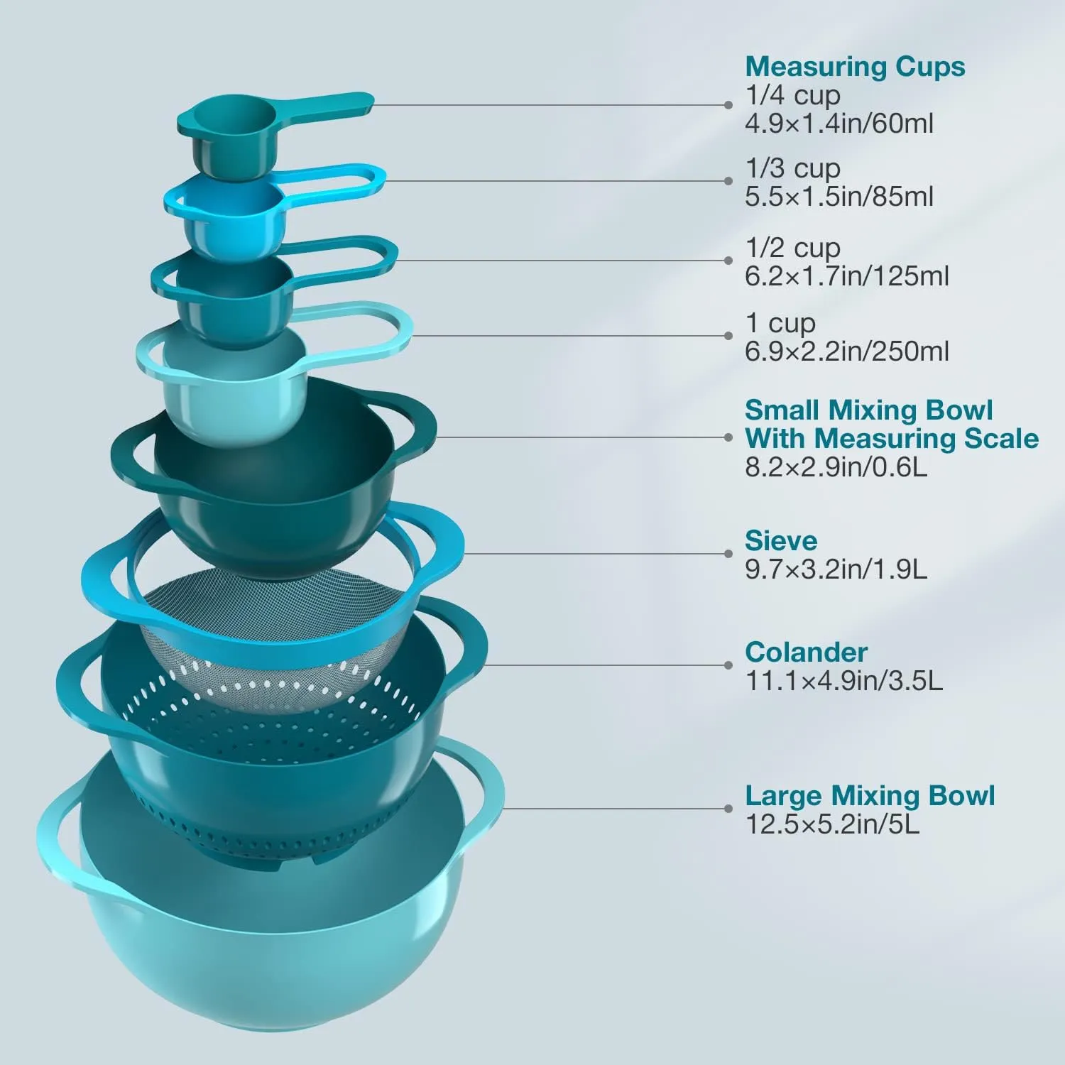Mixing Bowls-Plastic Nesting Mixing Bowl Set of 8, Kitchen Gadgets for Apartments Space Saving, Including Measuring Cups Sifter Colander, Easy Storage Cooking Baking, Rv Camper Accessories, No BPA