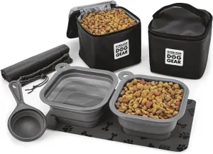 Mobile Dog Gear, Dine Away Dog Travel Bag for Medium and Large Dogs, Includes Lined Food Carriers and 2 Collapsible Dog Bowl, Collapsible Scooper and Placemat, Black