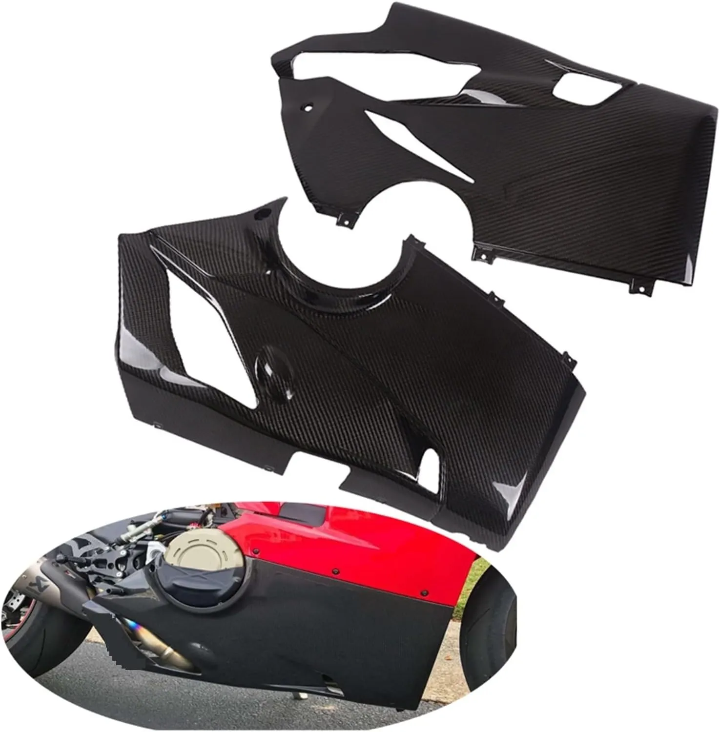 Motorcycle Real Carbon Fiber Belly Pan Lower Body Fairing Compatible with Ducati Panigale V4/V4S/V4R 2018-2020  Akrapovic Mufflers(Gloss)