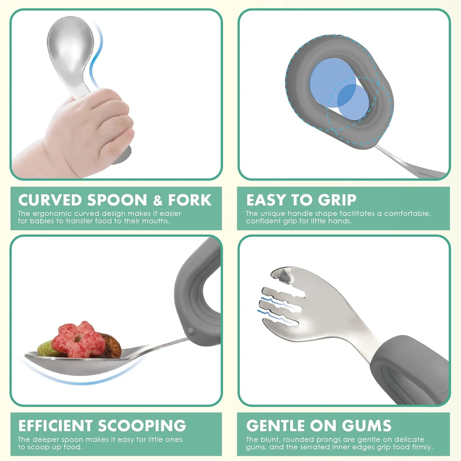 MR. CHOU Baby Bowl Set with Spoon & Fork, Insulated Double-Layer 18/8 Stainless Steel Toddler Bowls with Silicone Suction Cup & BPA Free Airtight Lids, Food Grade Infant Self-Feeding Bowl, Gray