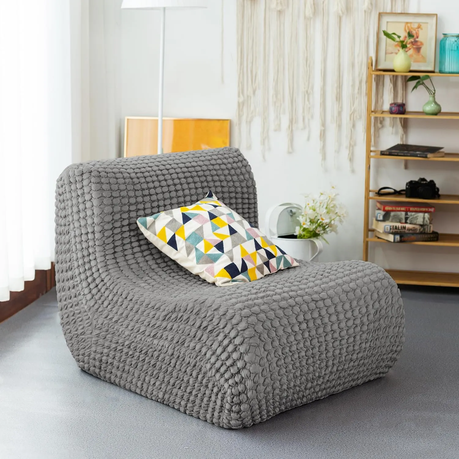 N&V Single Seated Foam Sofa, Armless Floor Sofa, One Piece High Density Foam, Removable and Machine Washable Cover (Grey)