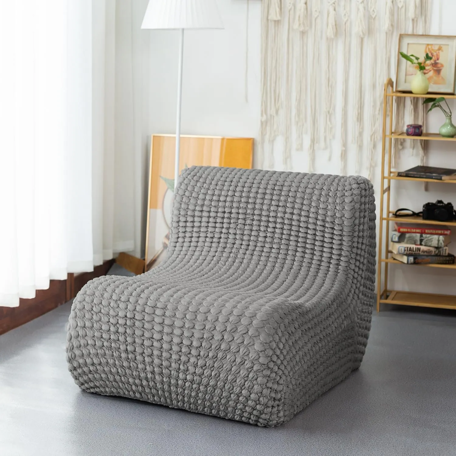 N&V Single Seated Foam Sofa, Armless Floor Sofa, One Piece High Density Foam, Removable and Machine Washable Cover (Grey)