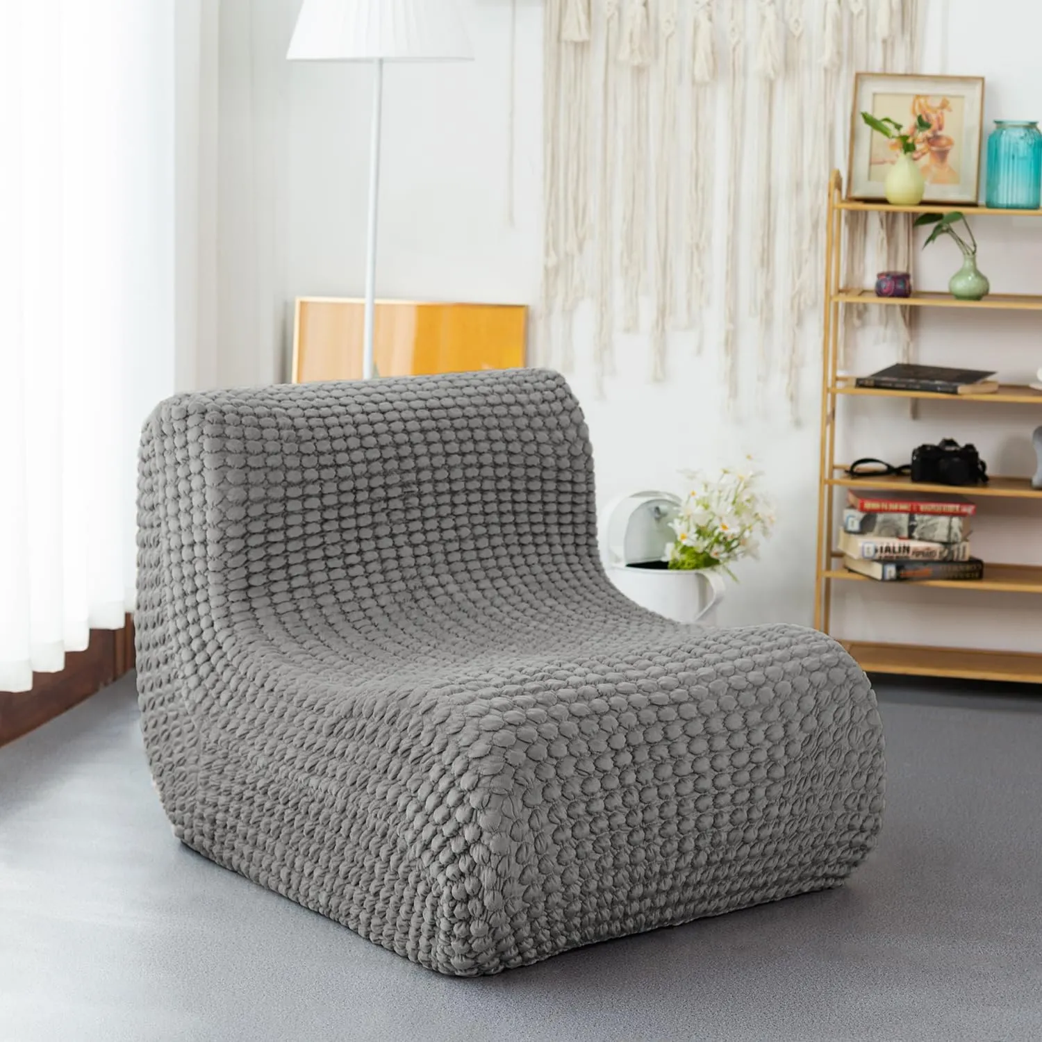 N&V Single Seated Foam Sofa, Armless Floor Sofa, One Piece High Density Foam, Removable and Machine Washable Cover (Grey)