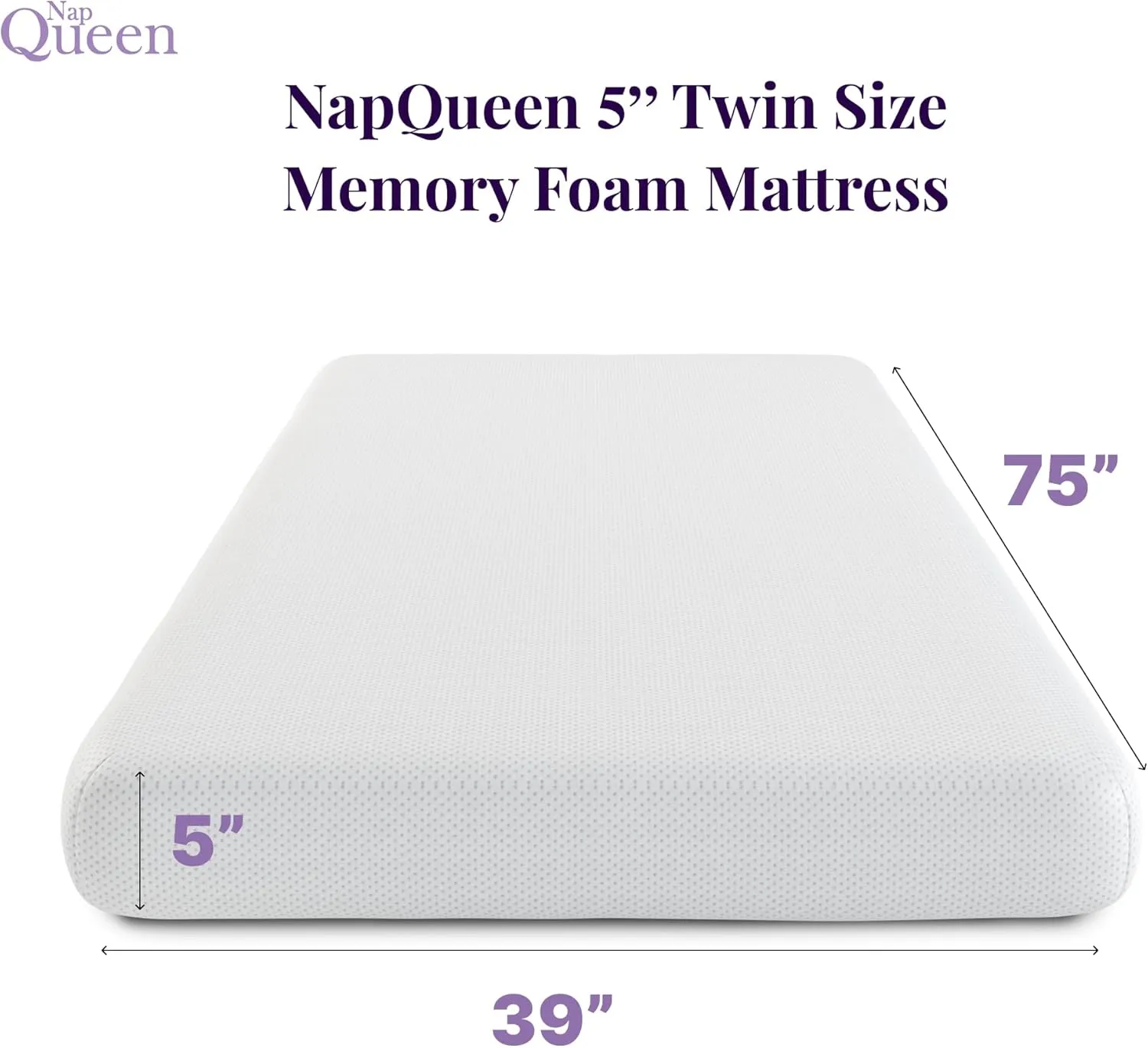 NapQueen 5 Inch, Twin Mattress, Memory Foam White - Medium Feel - CertiPUR-US Certified - Twin Bed Mattress in a Box, Breathable Soft Fabric Cover