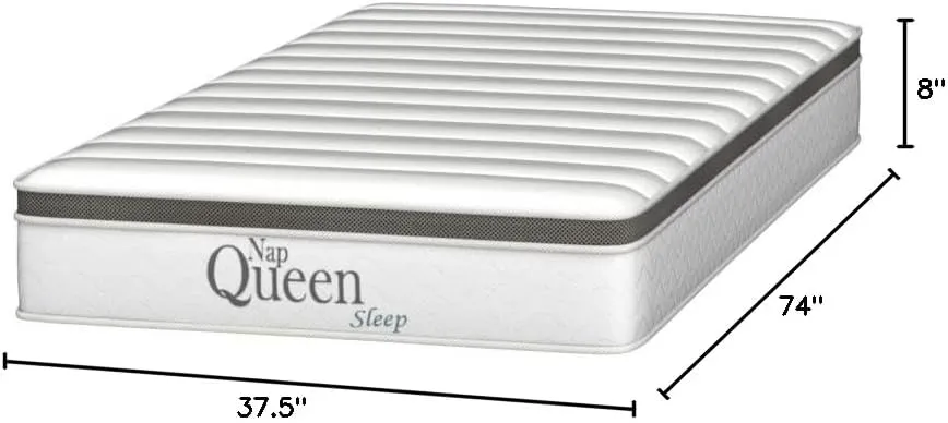 NapQueen 8 Inch Maxima Hybrid Mattress, Twin Size, Cooling Gel Infused Memory Foam and Innerspring Mattress, Bed in a Box,White & Gray