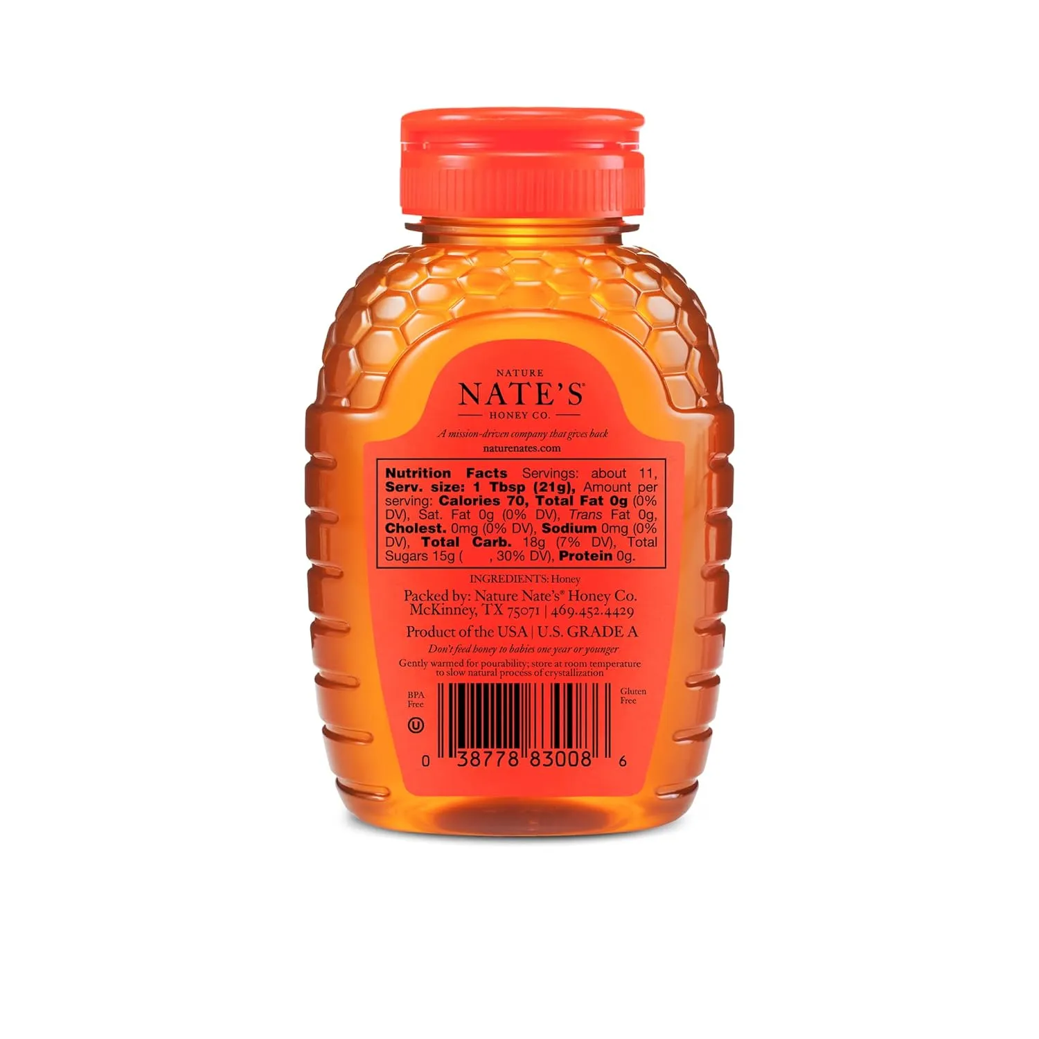 Nate's 100% Pure, Raw & Unfiltered Honey, Award-Winning Taste - 8 oz Squeeze Bottle (4 Pack)