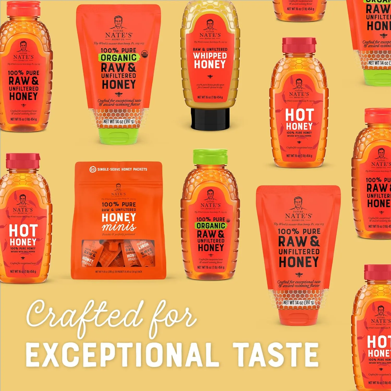 Nate's 100% Pure, Raw & Unfiltered Honey, Award-Winning Taste - 8 oz Squeeze Bottle (4 Pack)