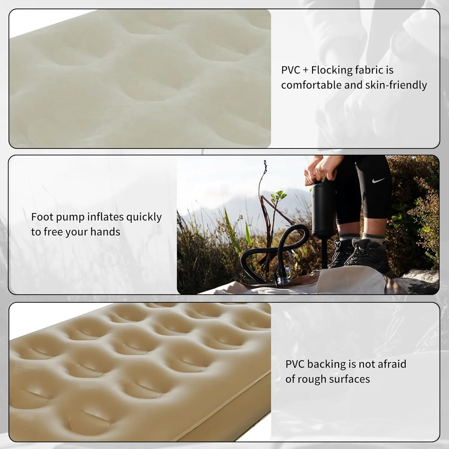 Naturehike Air Mattress Single with Floor Pump, 74 * 31in Inflatable Mattress, Camping Mattress Air Bed for Home, Guests, Travel, Morning View Serie