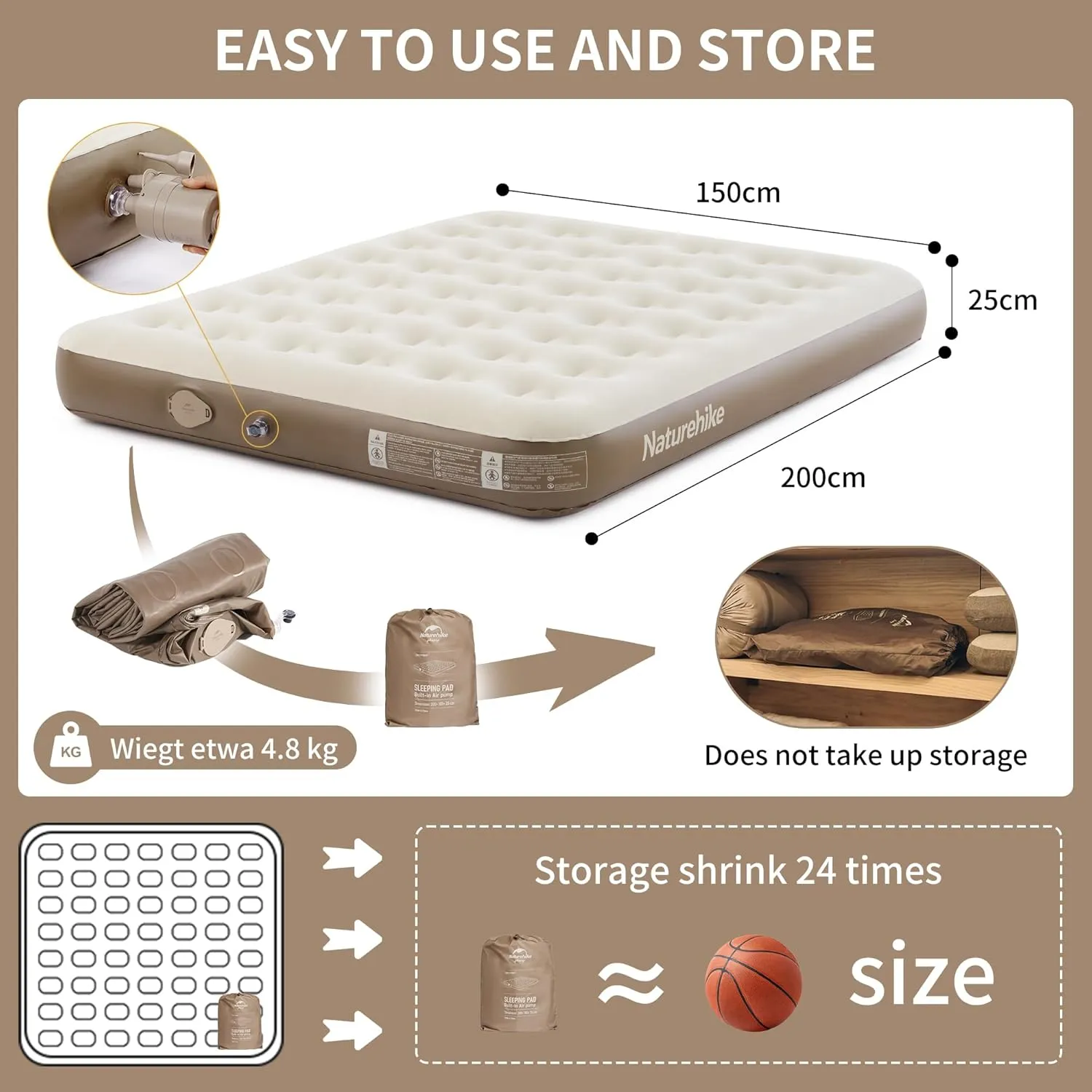 Naturehike Luxury Air Mattress Queen Size with Removable Built-in Electric Pump, 79 * 59in Extra Wide Inflatable Mattress for Home, Camping, Guests, Travel, Formaldehyde- Free, Morning View Series