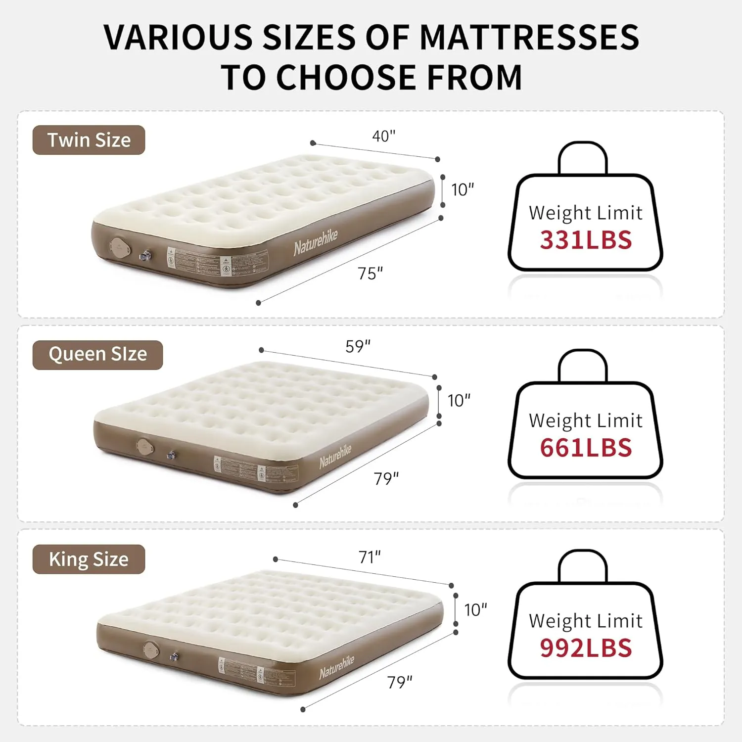 Naturehike Luxury Air Mattress Queen Size with Removable Built-in Electric Pump, 79 * 59in Extra Wide Inflatable Mattress for Home, Camping, Guests, Travel, Formaldehyde- Free, Morning View Series