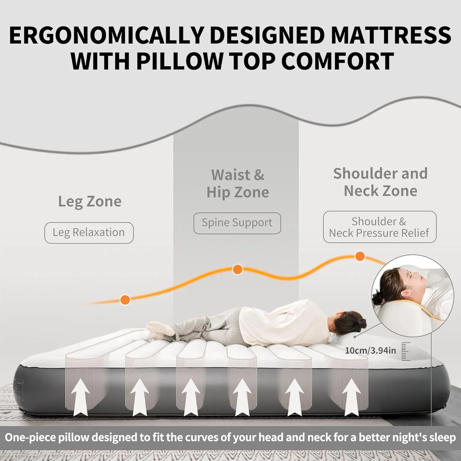 Naturehike Pillow Top Plush Compact King Air Mattress with Rechargeable Built-in Electric Pump, Blow Up Bed with Annular Air Column Structure, Inflatable Airbed for Home, Camping, Guests