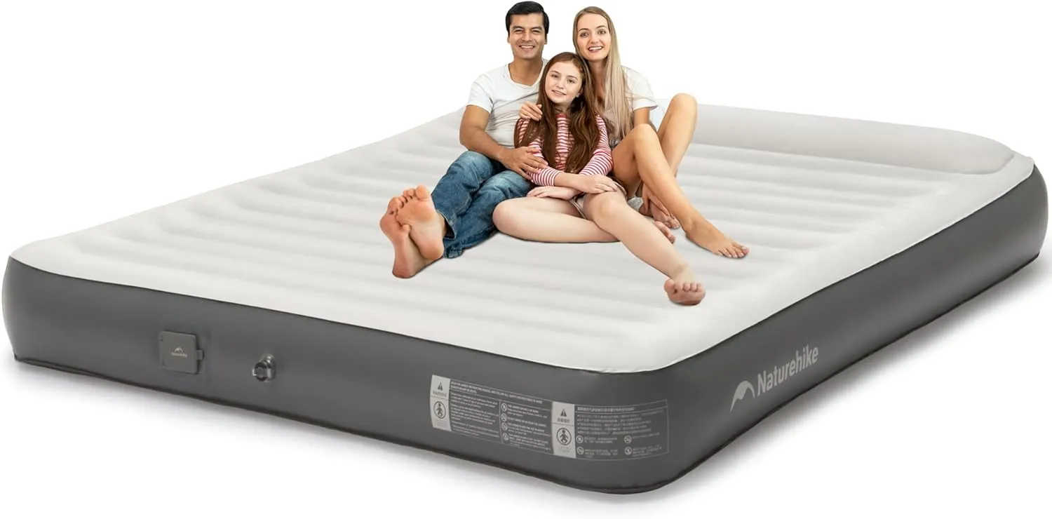 Naturehike Pillow Top Plush Compact King Air Mattress with Rechargeable Built-in Electric Pump, Blow Up Bed with Annular Air Column Structure, Inflatable Airbed for Home, Camping, Guests